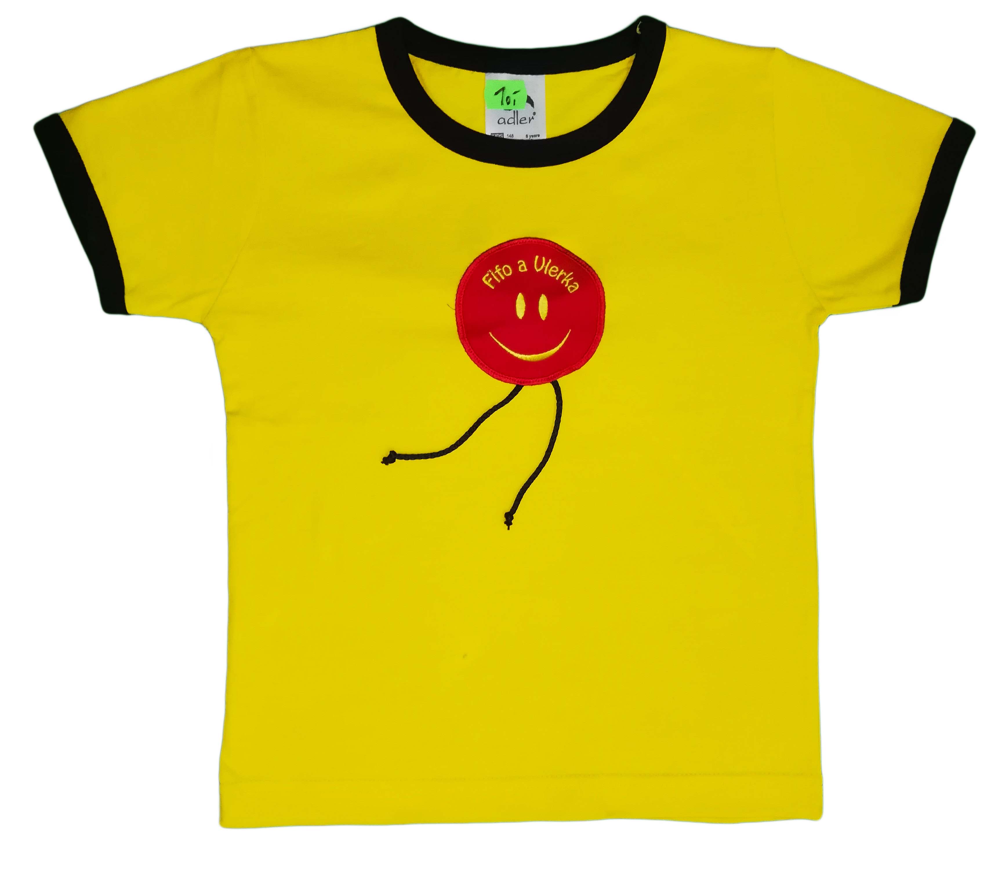 Tričko pískacie - SMAJLÍK, žlté s čiernym lemovaním